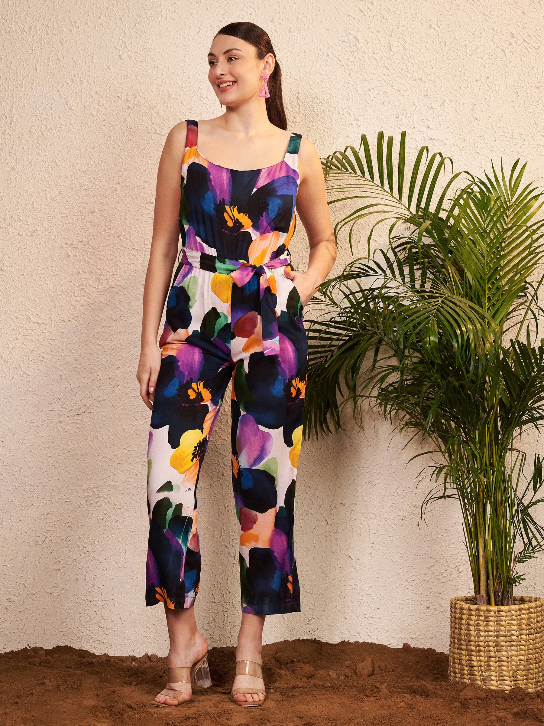 Multicolor Abstract Floral Printed Jumpsuit