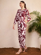 Wine & Ivory Abstract Printed Jumpsuit