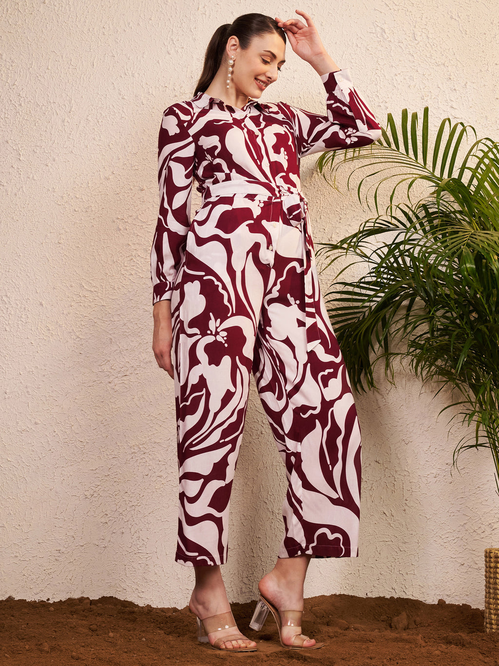 Wine & Ivory Abstract Printed Jumpsuit