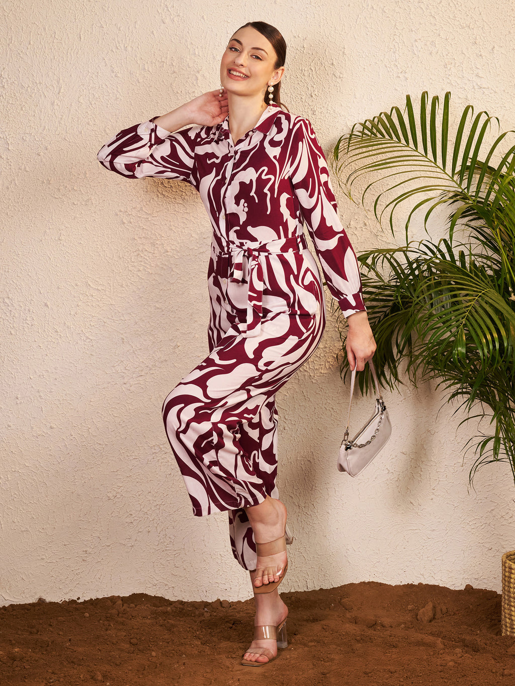 Wine & Ivory Abstract Printed Jumpsuit