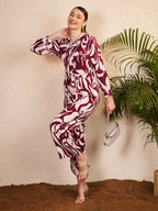 Wine & Ivory Abstract Printed Jumpsuit