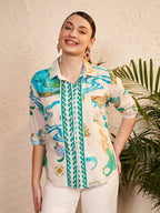 Printed Shirt with Contrast Placket