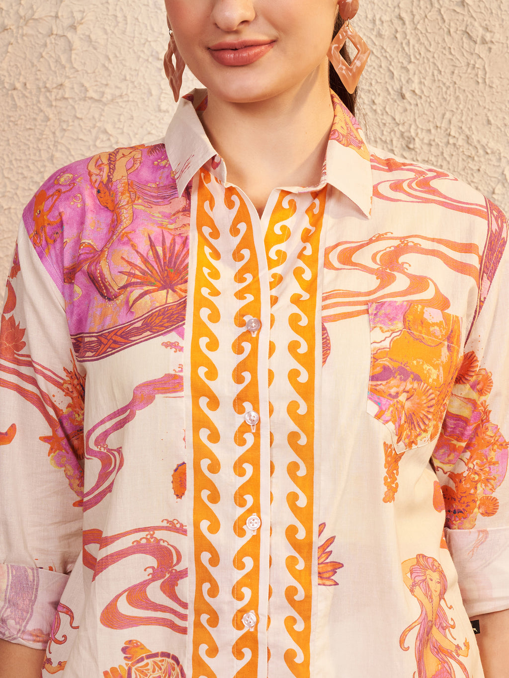 Printed Shirt with Contrast Placket