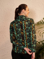 Green & Black Printed Button-Down Shirt