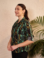Green & Black Printed Button-Down Shirt