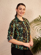 Green & Black Printed Button-Down Shirt
