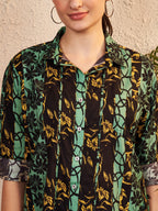 Green & Black Printed Button-Down Shirt