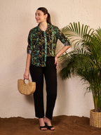 Green & Black Printed Button-Down Shirt
