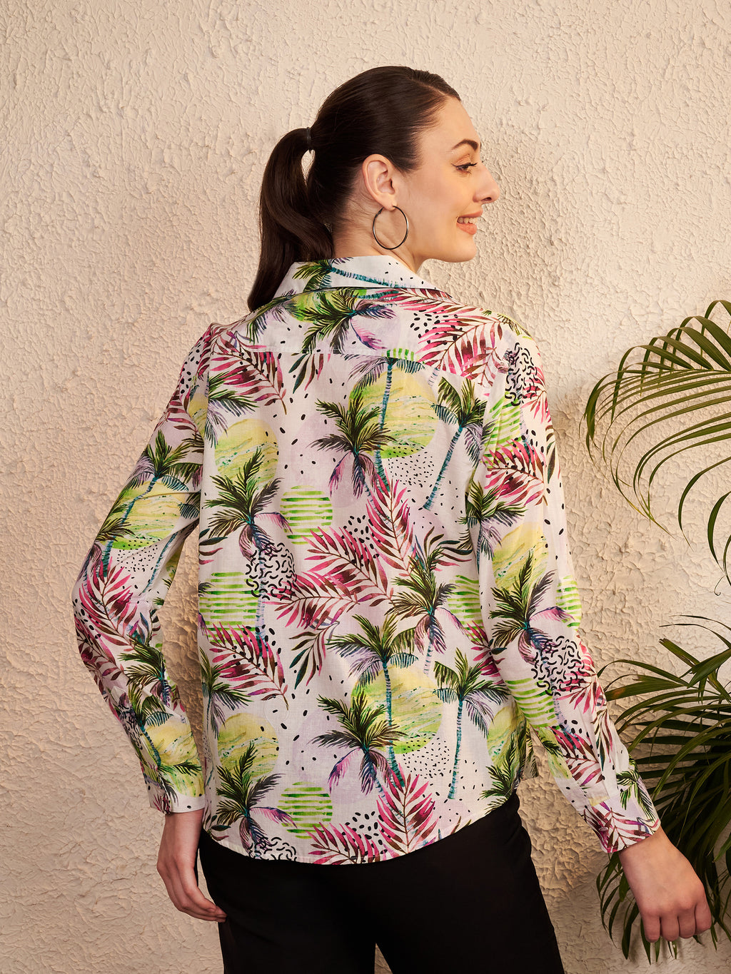Multicolor Tropical Leaf Printed Shirt