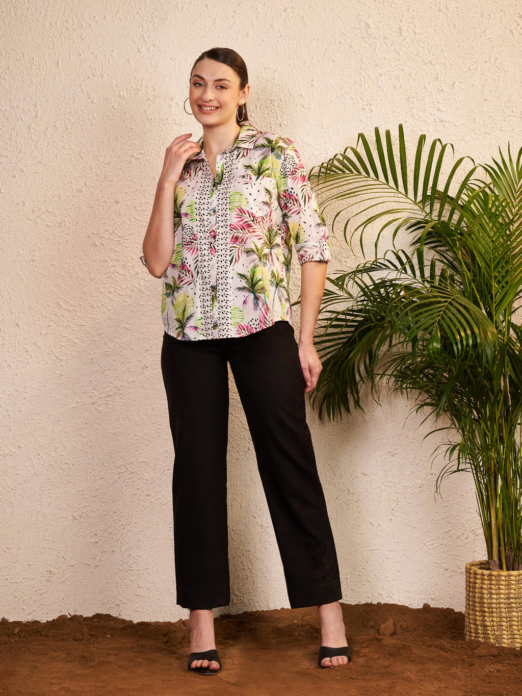 Multicolor Tropical Leaf Printed Shirt