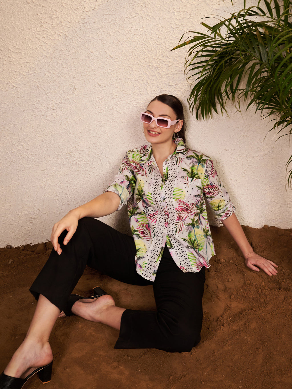 Multicolor Tropical Leaf Printed Shirt
