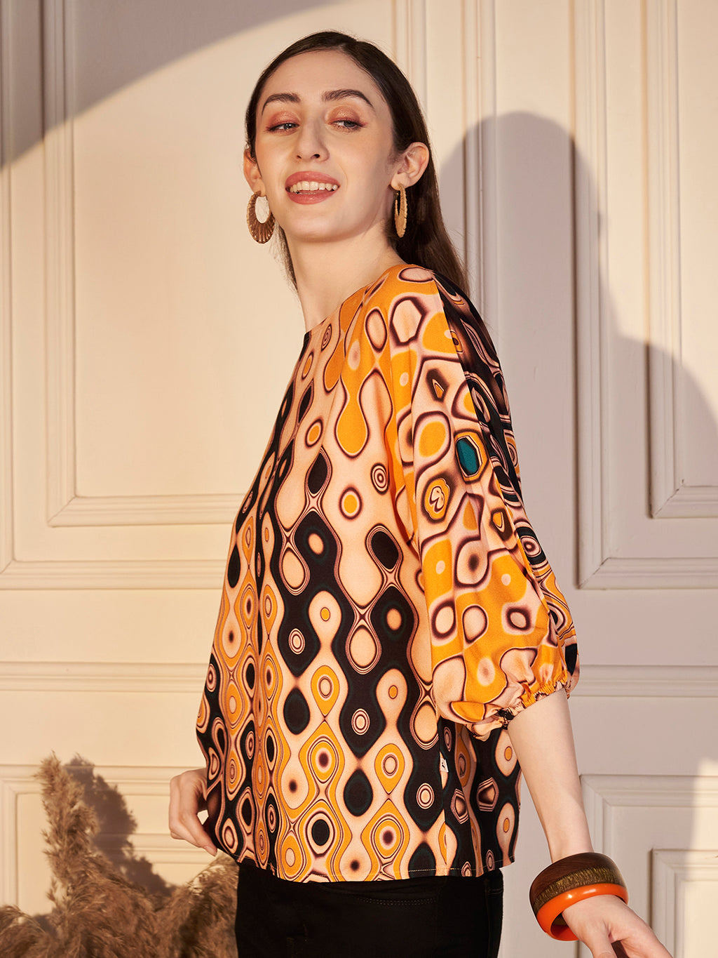 🧡 Retro Swirl Printed Viscose Top