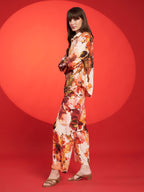 Peach & Rust Floral Printed Co-Ord Set