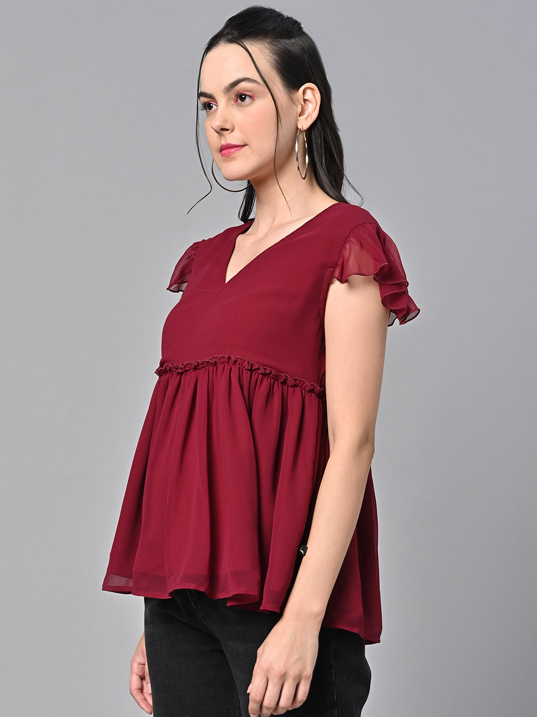 Red Georgette Solid Top