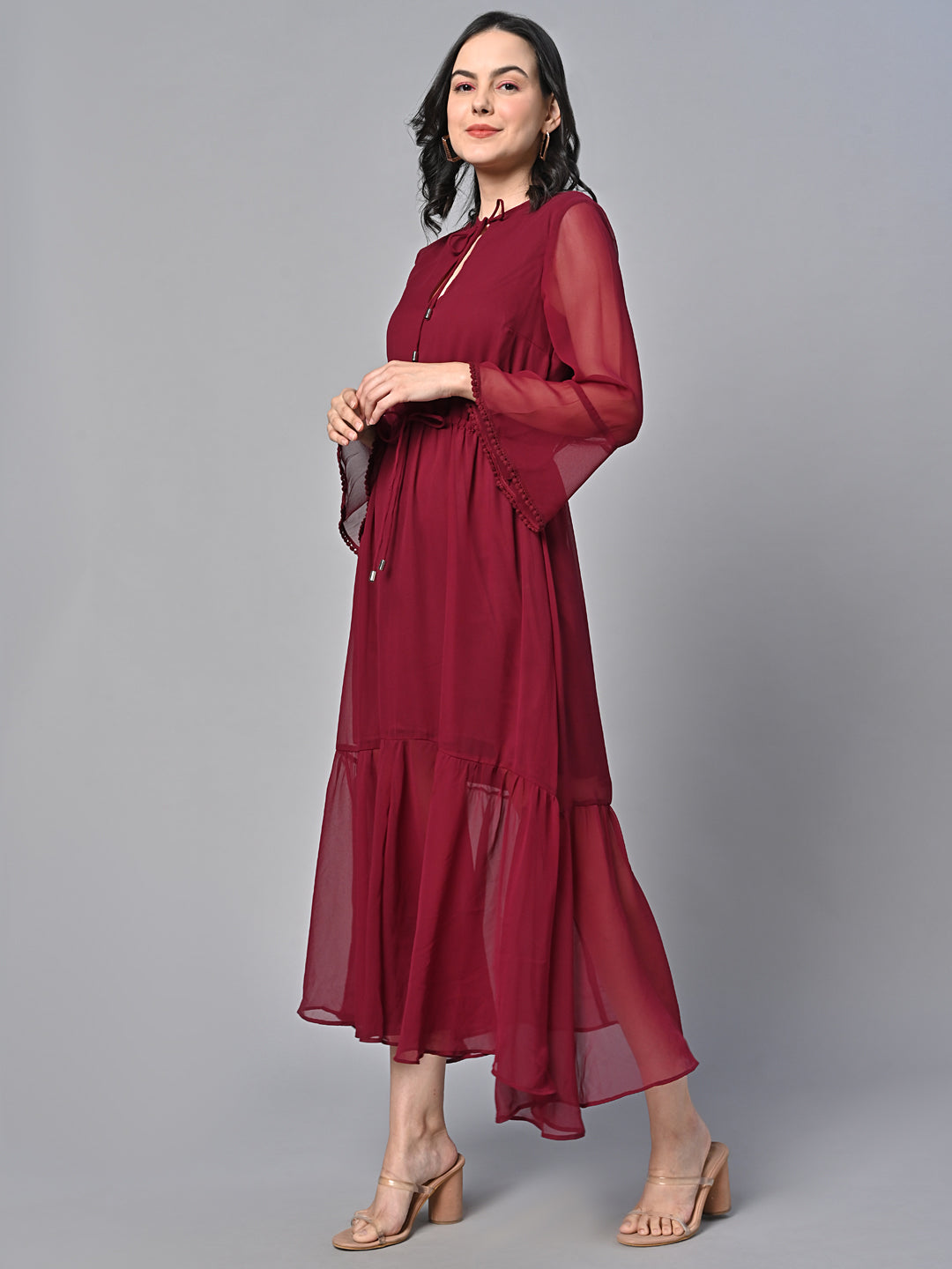 Red Solid Print Maxi Dress