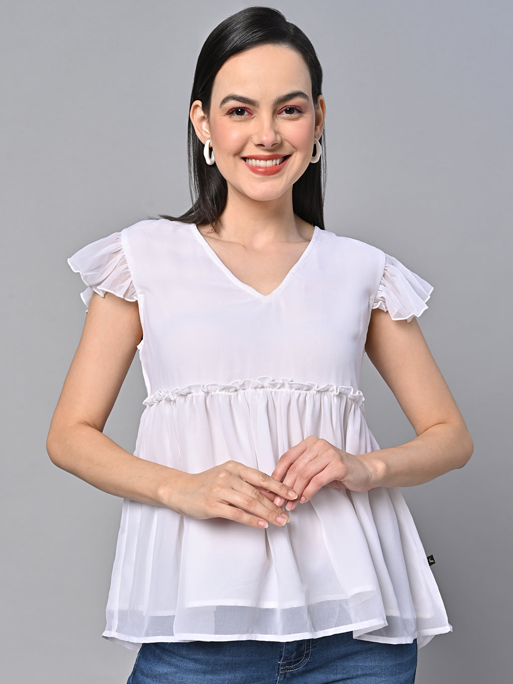 White Georgette Solid Top