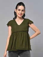 Olive Green Georgette Solid Top