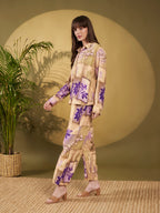 Beige & Lavender Abstract Floral Co-Ord Set