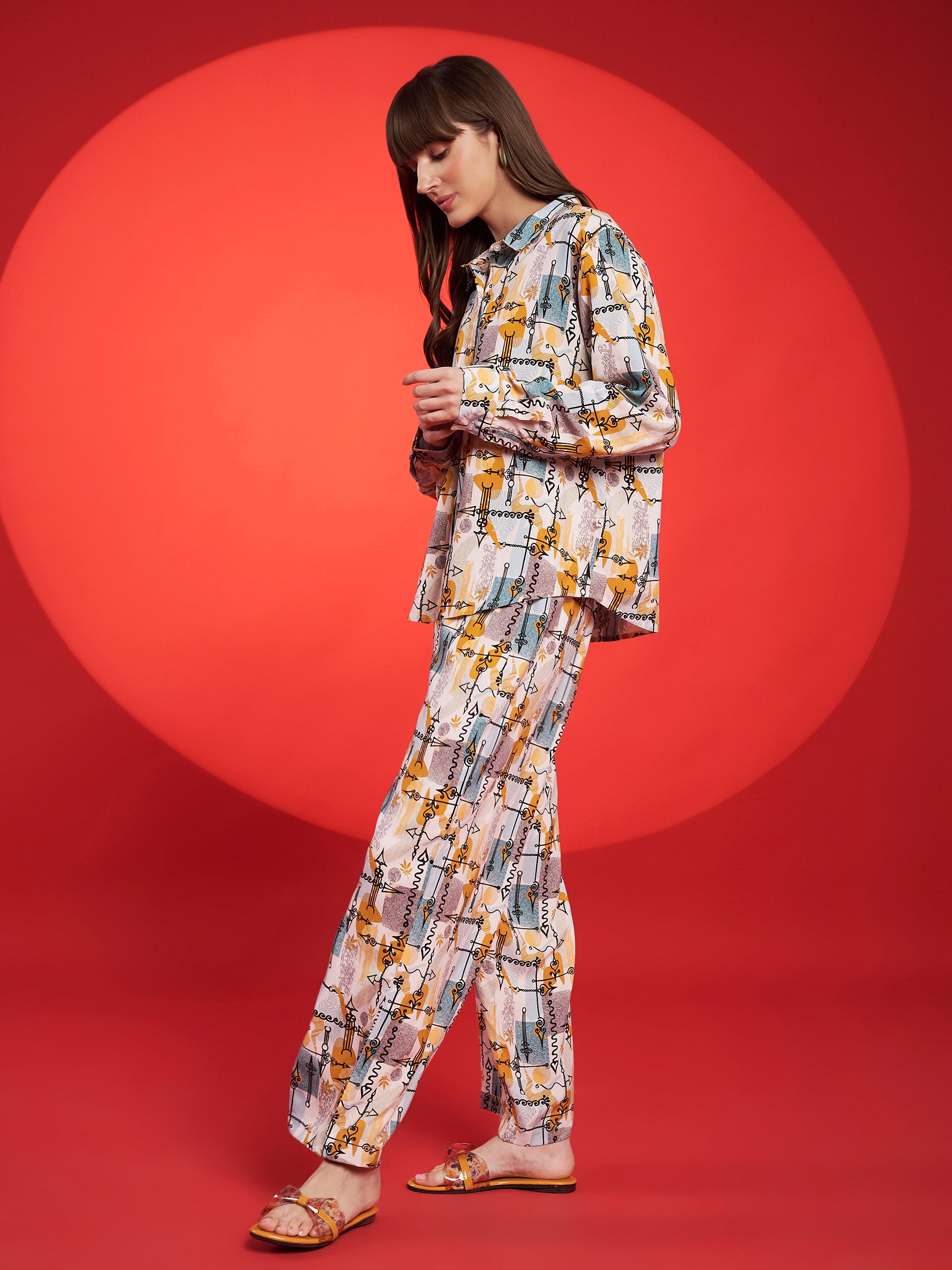 Beige & Mustard Abstract Printed Co-Ord Set