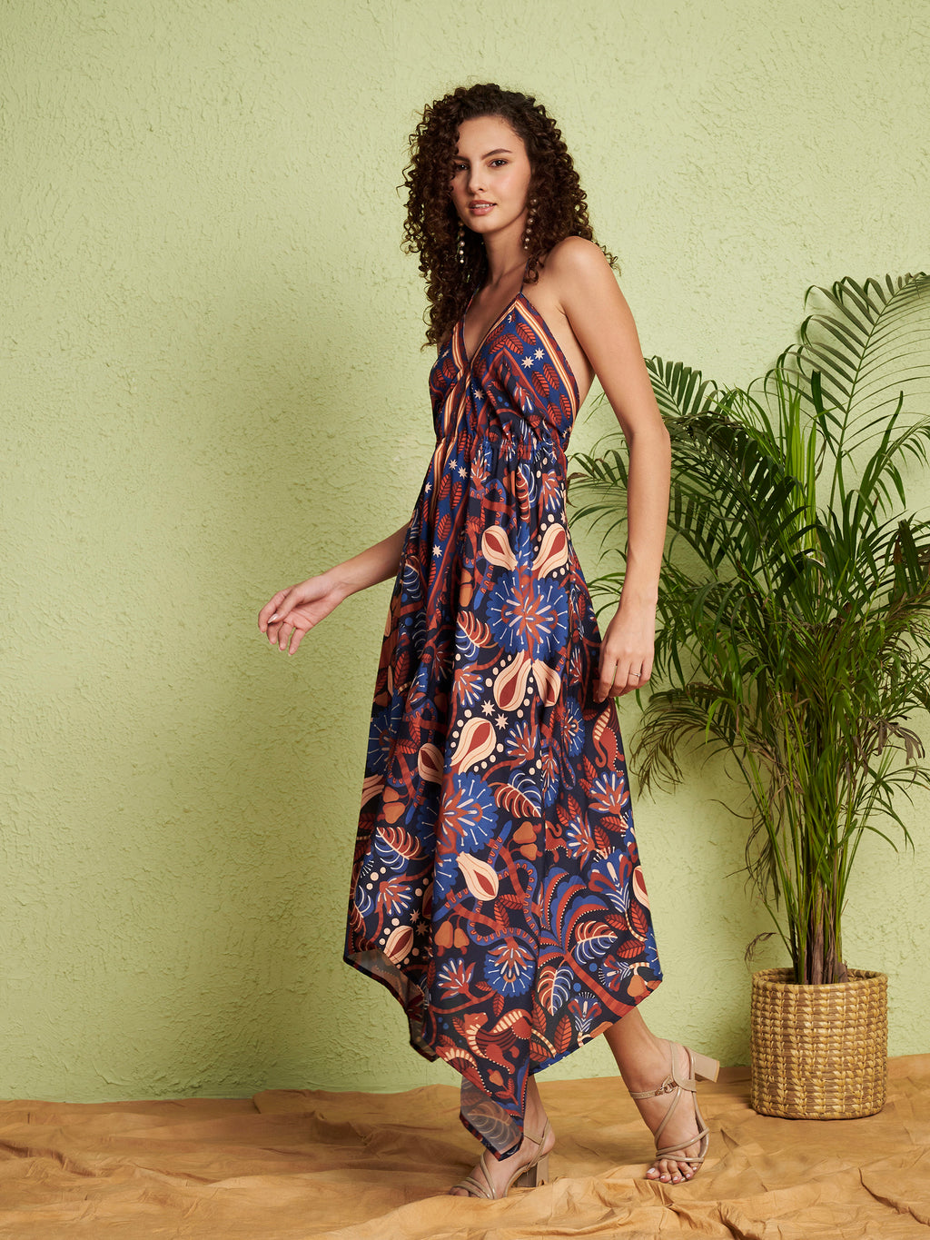Women's White & Blue Floral Kimono Sleeve Wrap Mini Dress