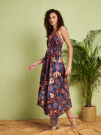 Women's White & Blue Floral Kimono Sleeve Wrap Mini Dress