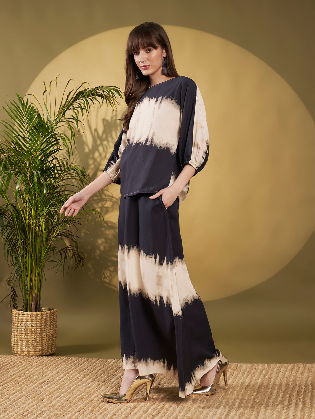 Black & Beige Tie-Dye Co-Ord Set