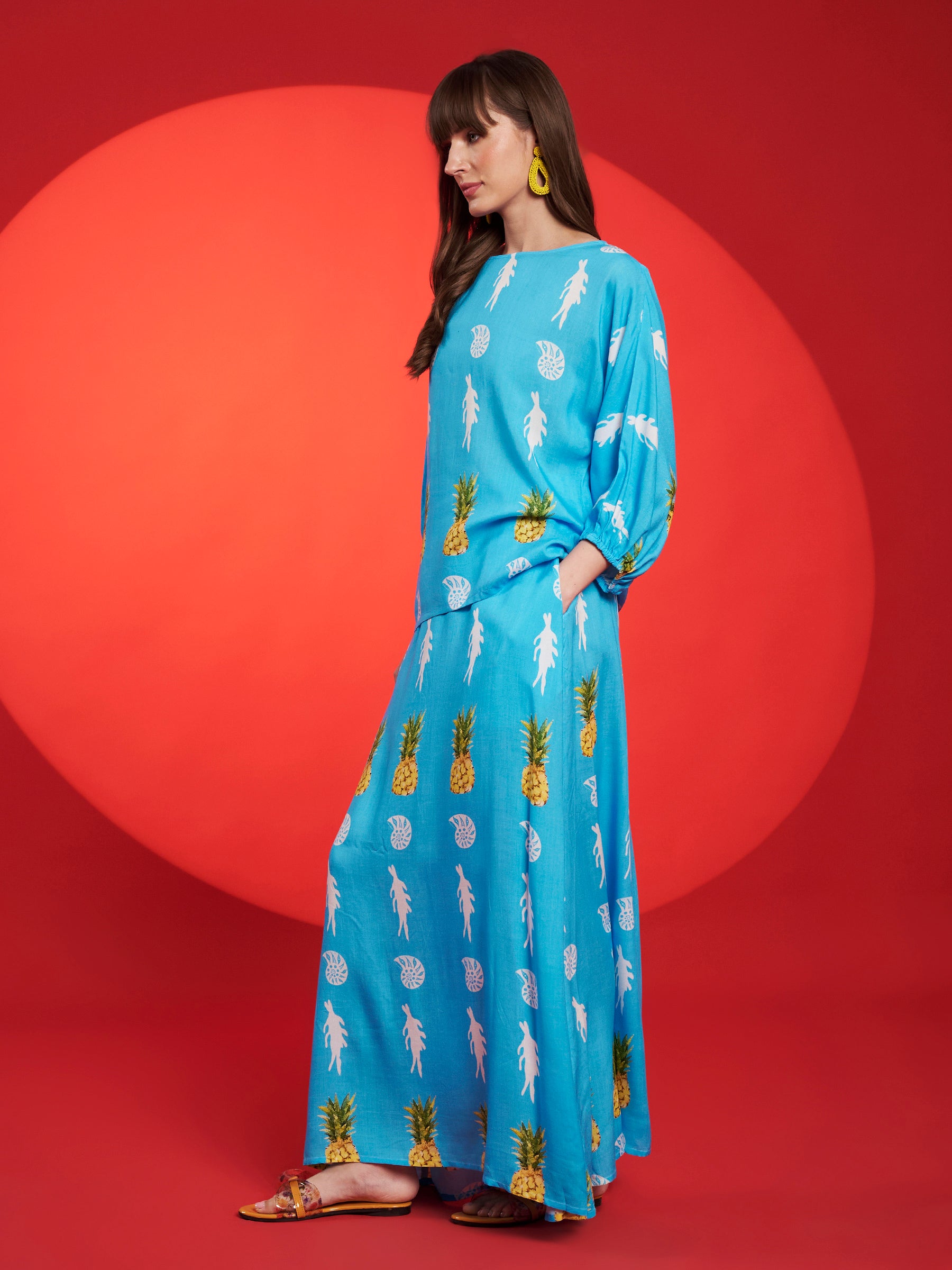 Turquoise Tropical Print Co-Ord Set