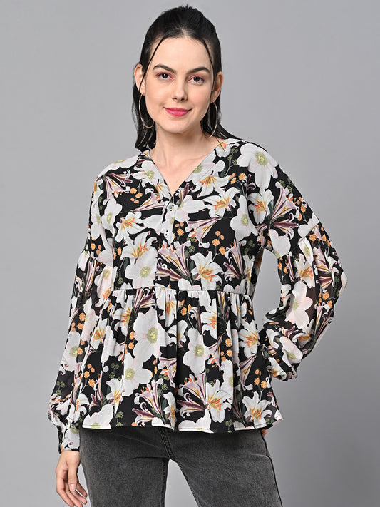Valbone Women’s Multi Color Floral Print Top Full Sleeves