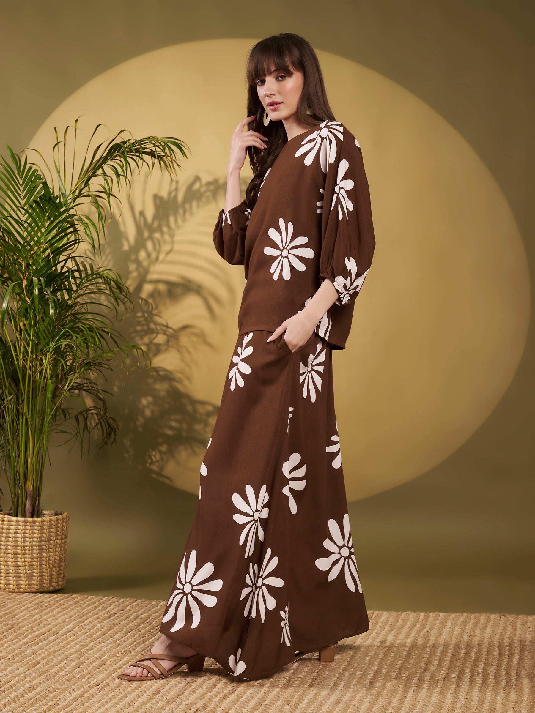 Chocolate Brown Floral Maxi Co-Ord Set