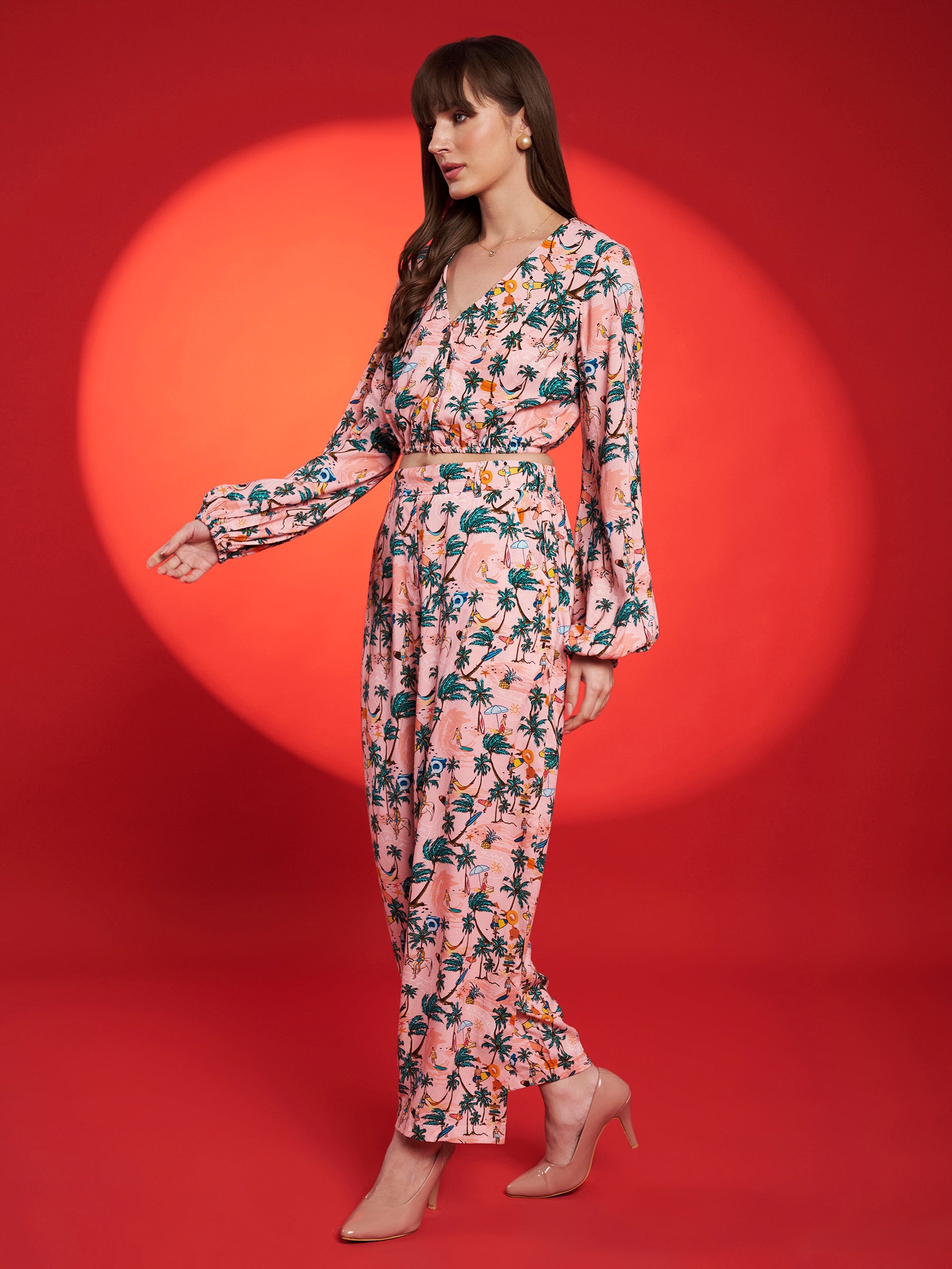 Blush Pink Tropical Printed Co-Ord Set