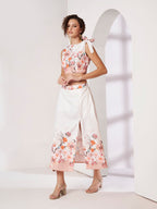 Women's White Floral Crop Top & Wrap Midi Skirt Co-Ord Set