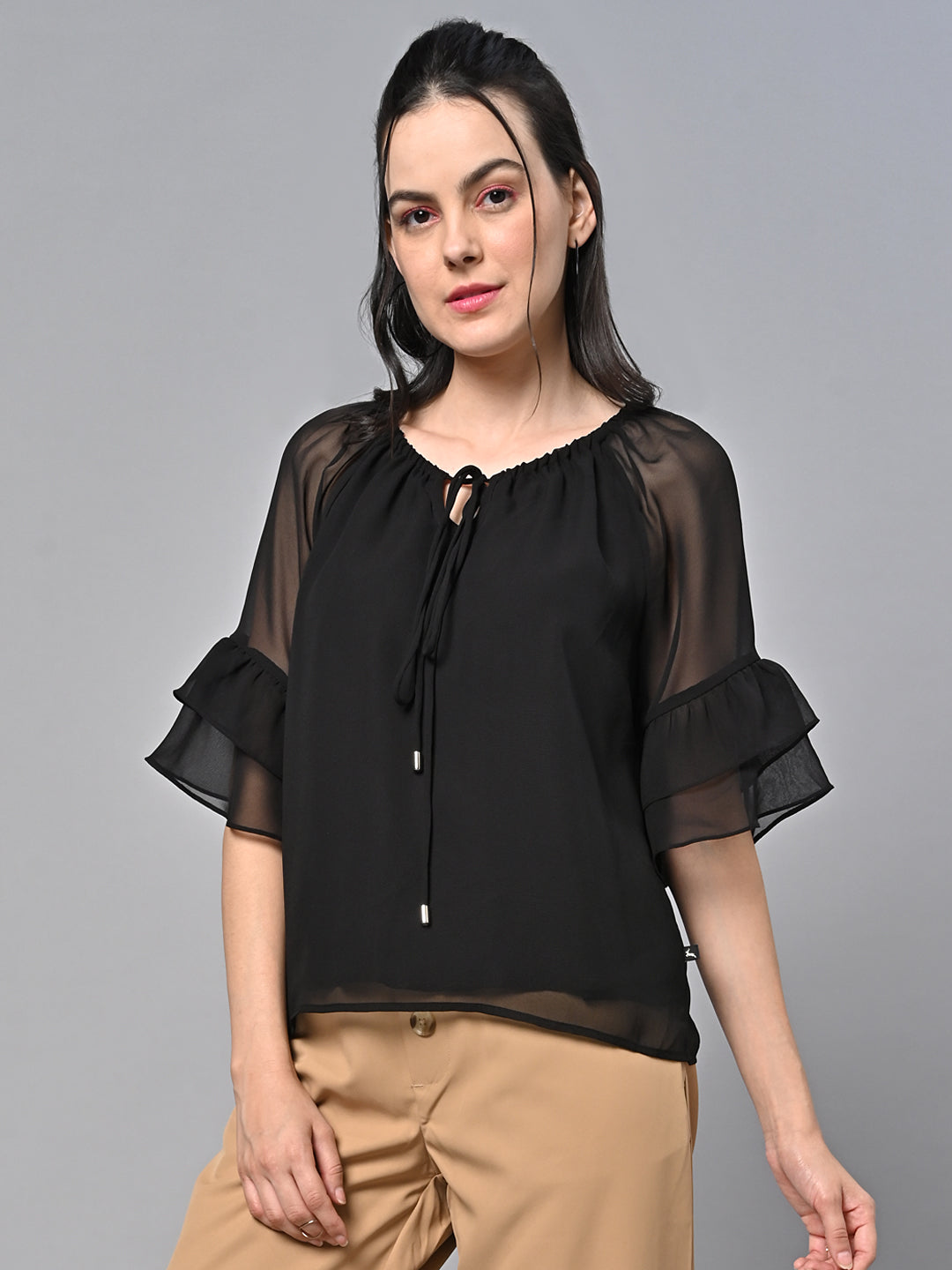 Valbone Women’s Black Color Solid Top With Half-Sleeves