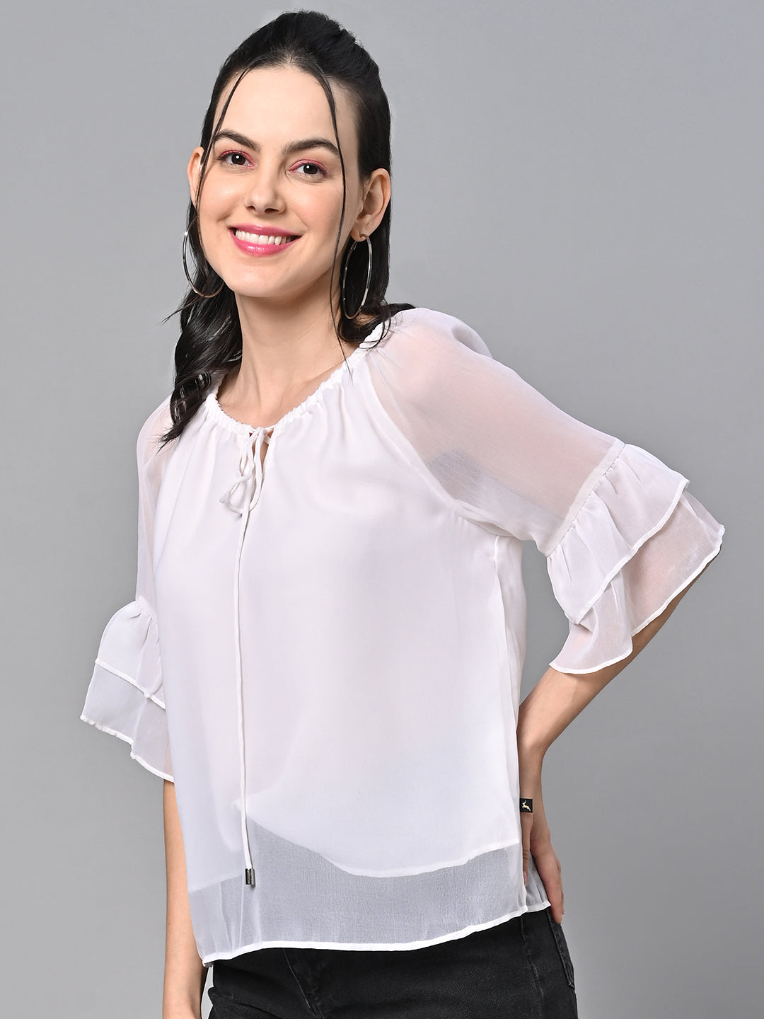 Valbone Women’s White Color Solid Top With Half-Sleeves