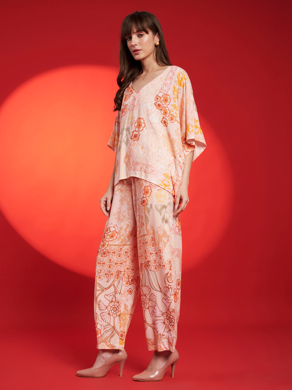 Peach Floral Kaftan Co-Ord Set