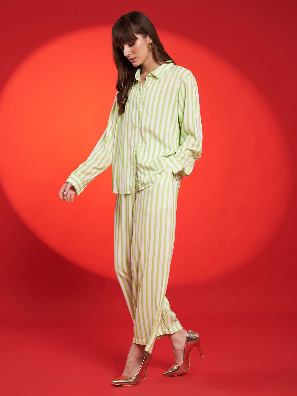 Lime Green Striped Co-Ord Set