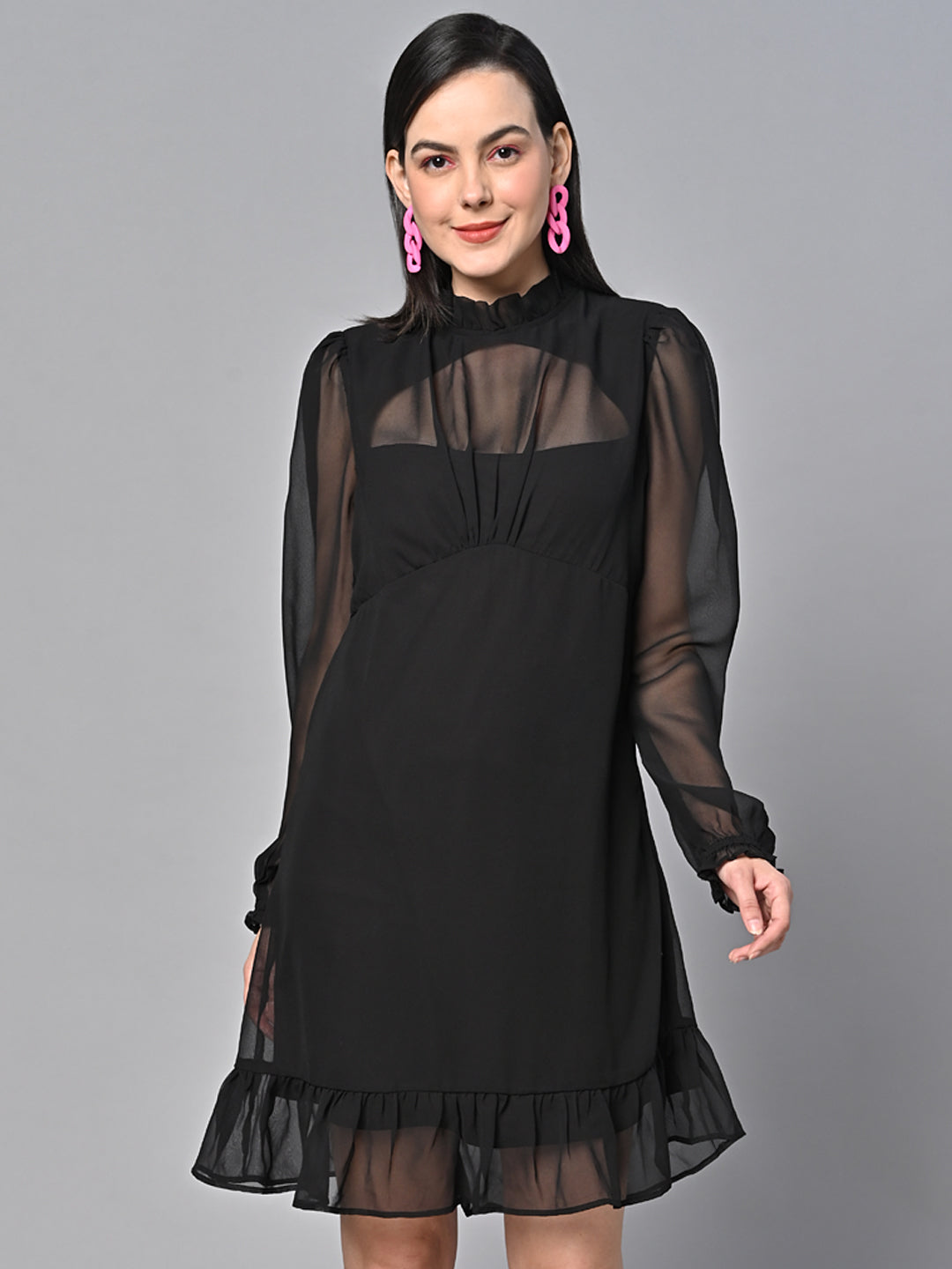 Black Solid  short Dress