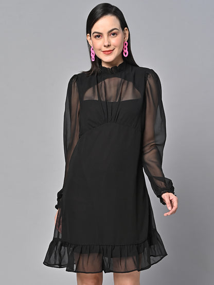Valbone Women’s Black Georgette Solid  short Dress