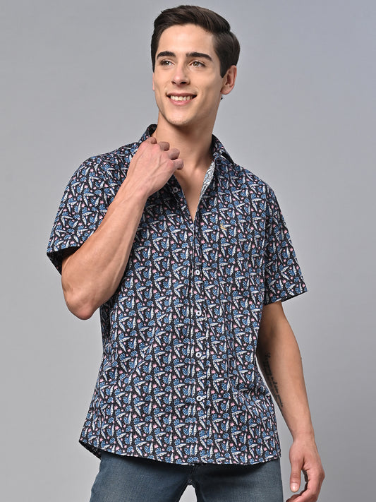 Valbone Men Printed Giza Cotton Casual half sleevesShirt