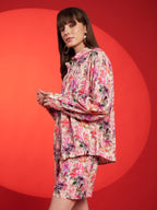 Peach & Mustard Floral Shirt-Shorts Co-Ord Set