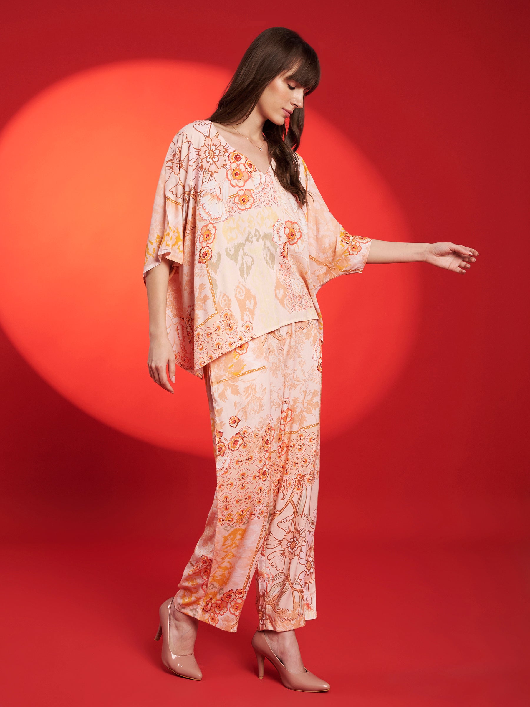 Peach Floral Kaftan Co-Ord Set