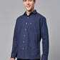 Valbone Men's Solid Blue Printed Linen Casual Shirt