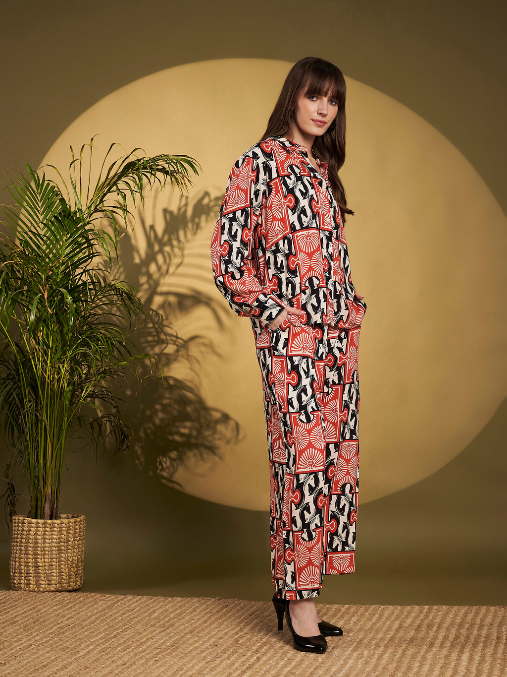 Red & Black Geometric Printed Co-Ord Set