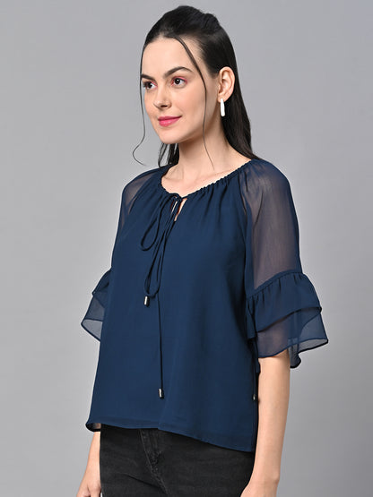 Valbone Women’s Blue Color Solid Top With Half-Sleeves