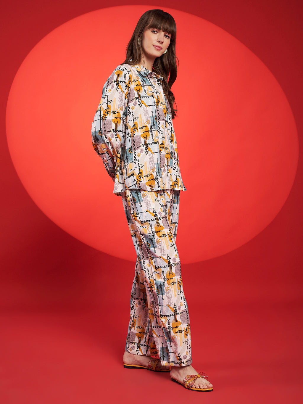 Beige & Mustard Abstract Printed Co-Ord Set