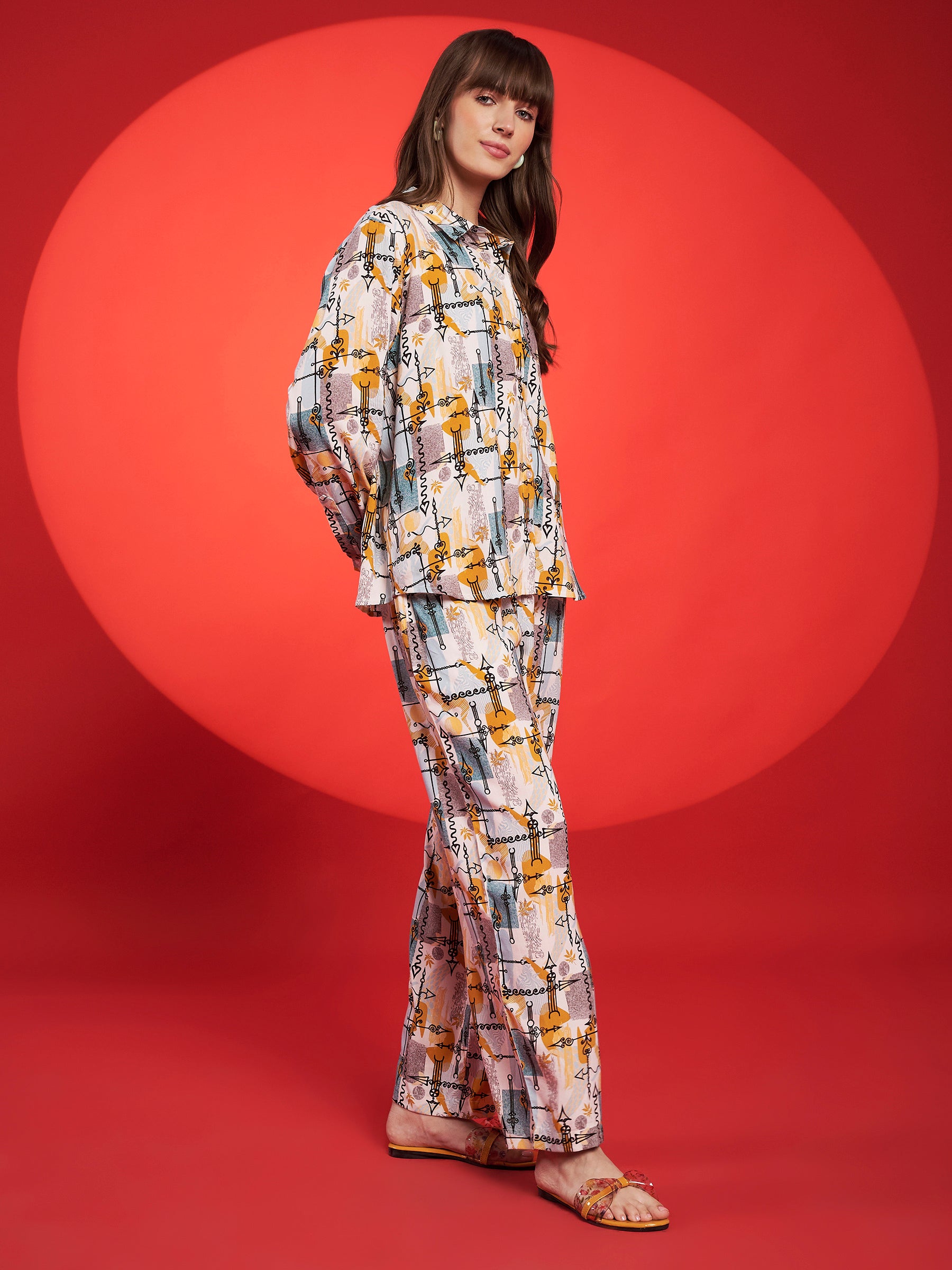 Beige & Mustard Abstract Printed Co-Ord Set