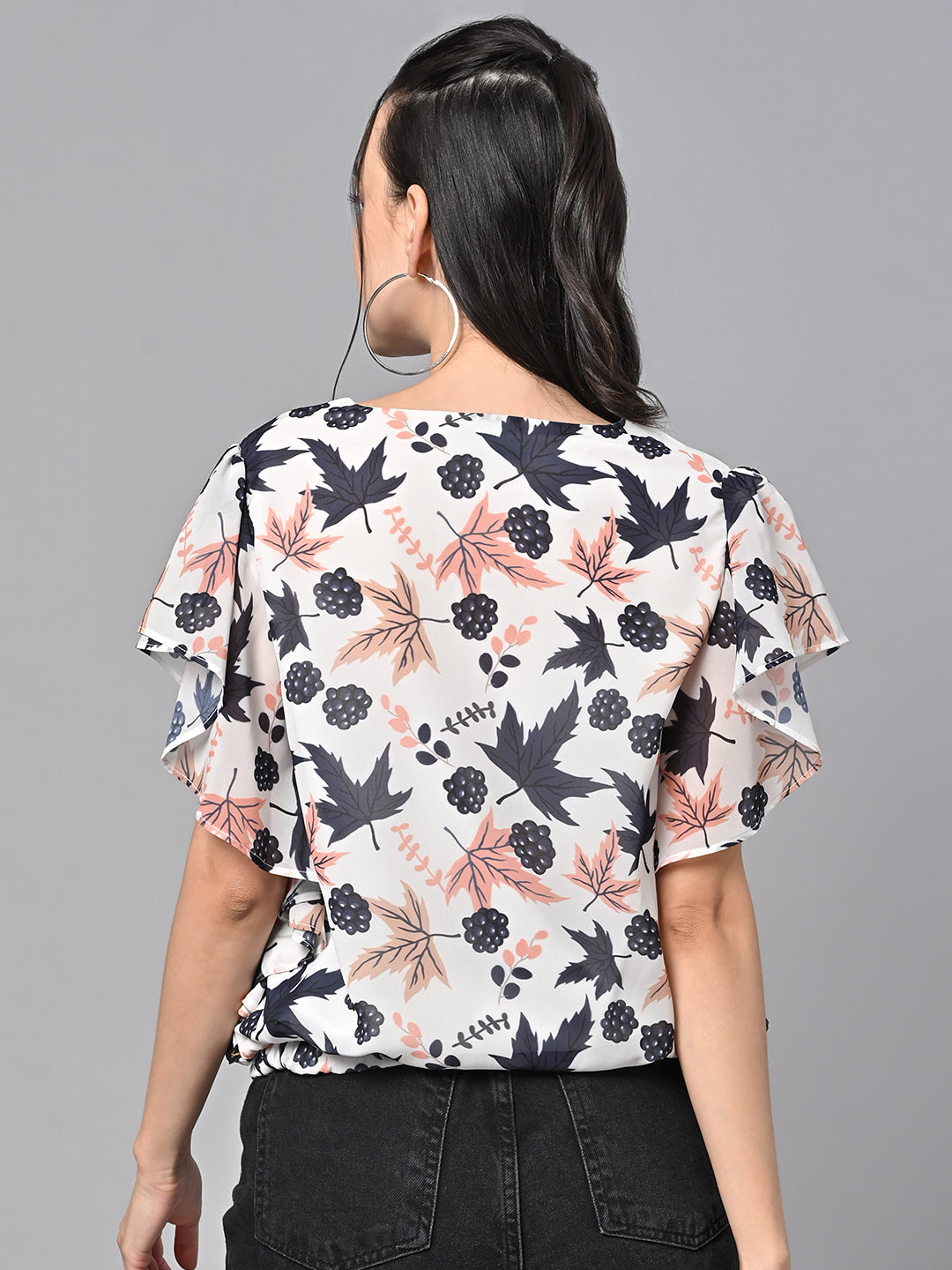 Valbone Women’s Digital Printed Georgette Top With Short-Sleeves