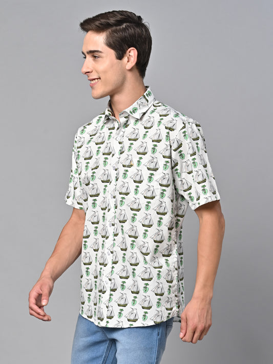 Valbone Men Printed Giza Cotton Casual half sleevesShirt