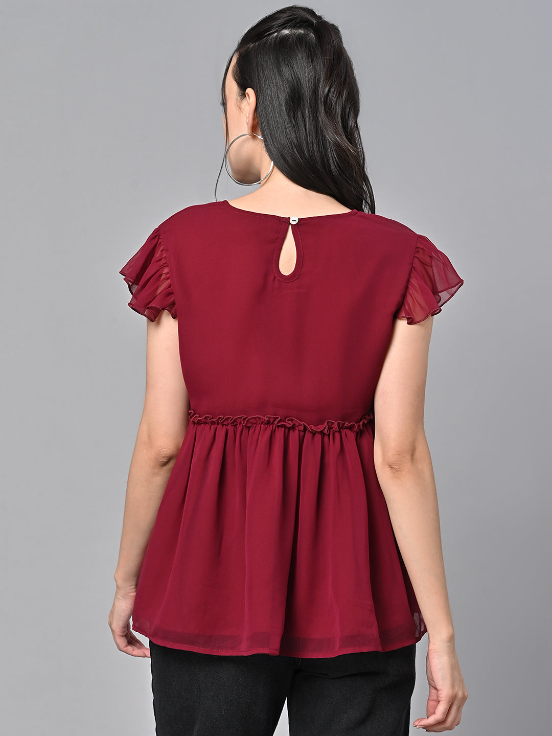Red Georgette Solid Top