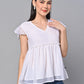 Valbone Women’s White Georgette Solid Top With Short-Sleeves