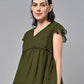 Valbone Women’s Olive Green Georgette Solid Top With Short-Sleeves